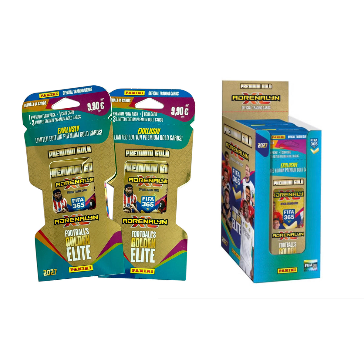 Panini FIFA 365 2026/2027 Adrenalyn XL Premium Gold Flow Booster Blister und Box